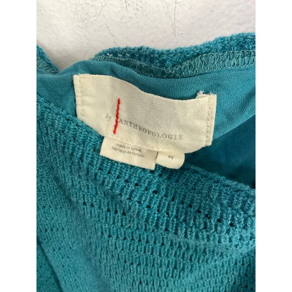 Anthropologie Ruffled Pointelle Knit Mini Dress Square Neck Blue Medium - Picture 8 of 9